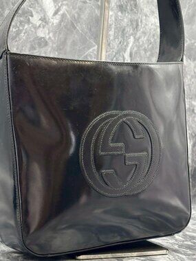 Gucci GG Logo Shoulder Bag Black Leather